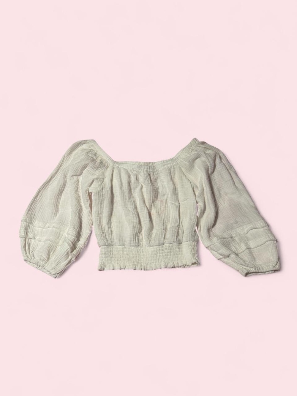 Umgee white Off-Shoulder Smocked Waist Crop Top